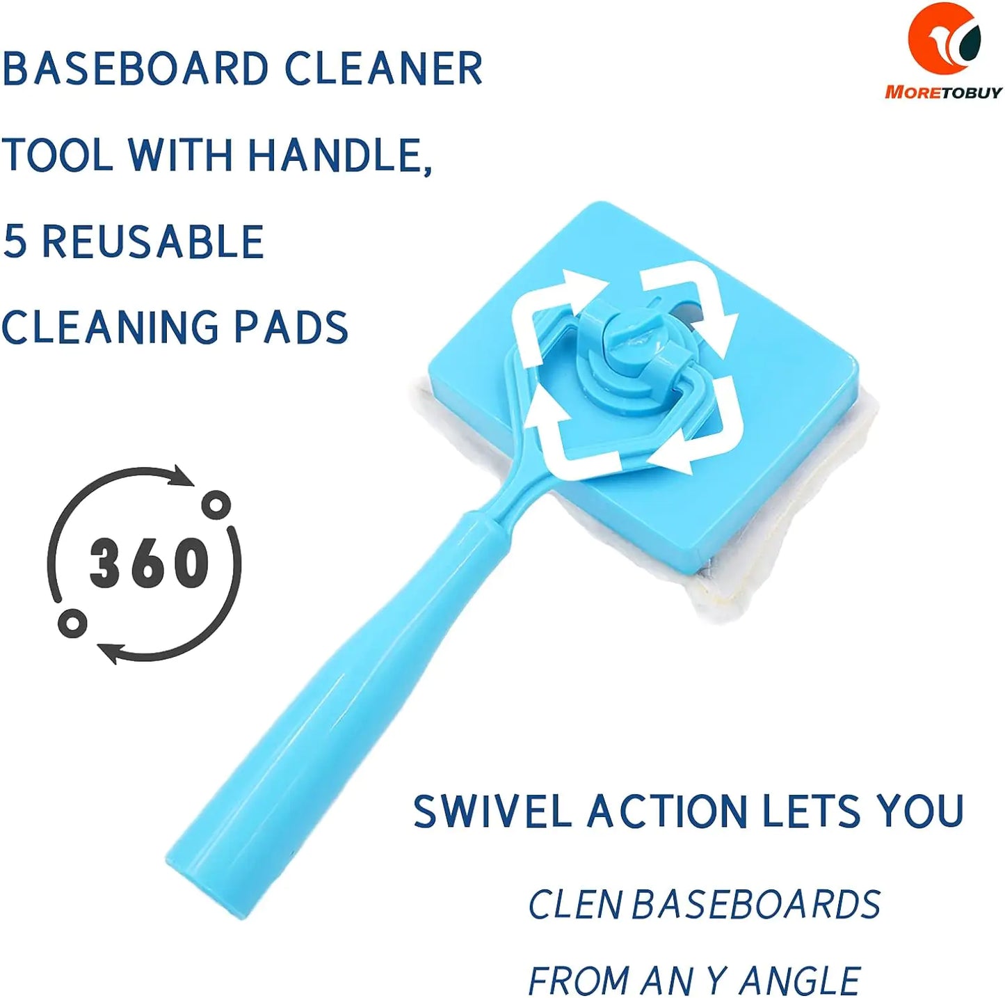 Baseboard Cleaner Tool with Handle 5 Reusable Cleaning Pads