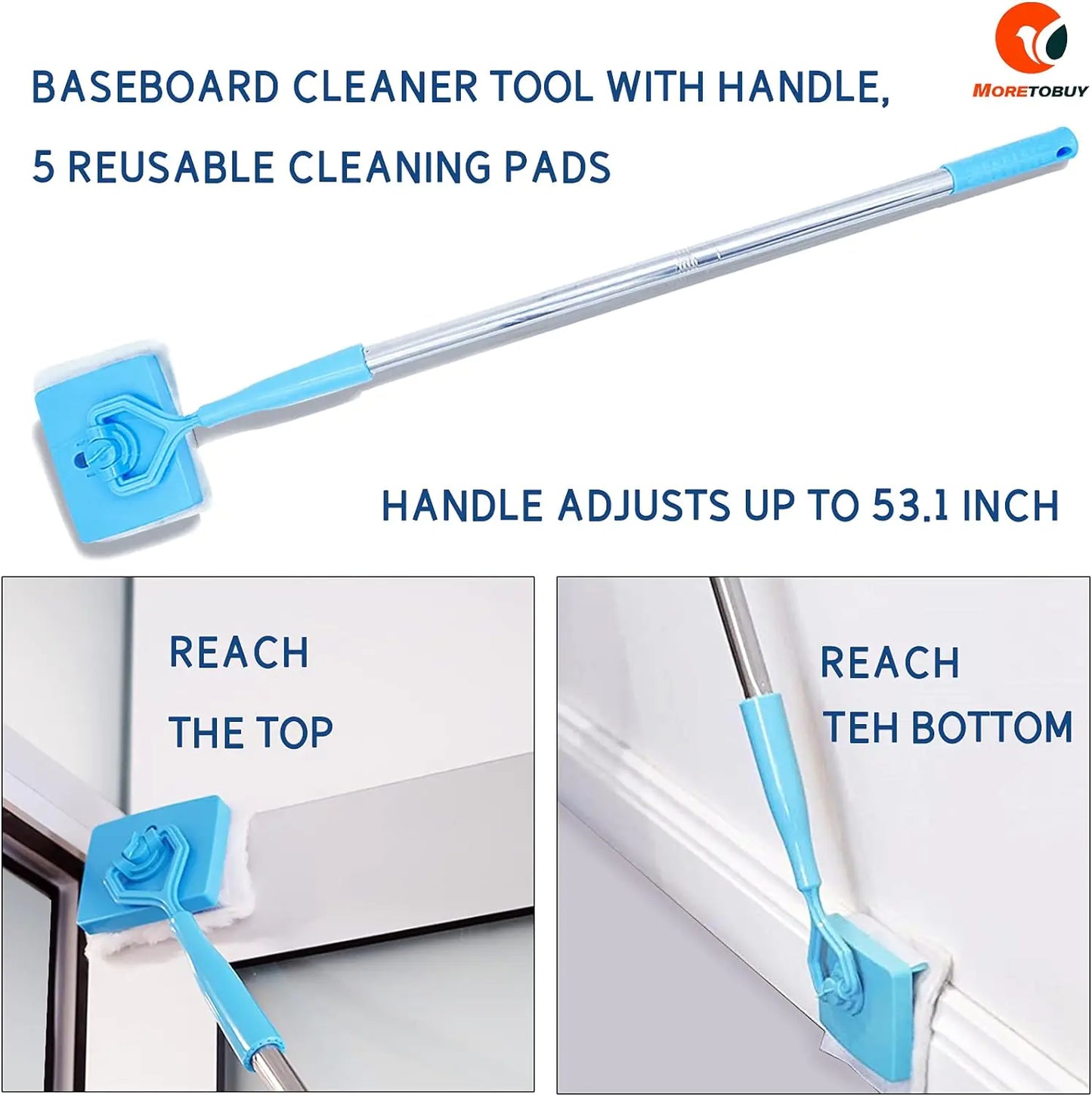 Baseboard Cleaner Tool with Handle 5 Reusable Cleaning Pads